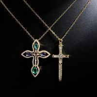 Fashion Copper 18k Gold Micro Inlaid Zircon Cross Pendant Necklace main image 1