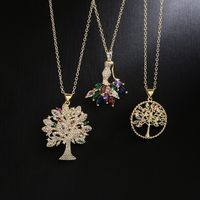 Fashion Copper 18k Gold Zircon Tree Shaped Goddess Pendant Necklace main image 1