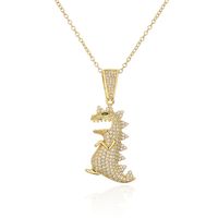 Fashion 18k Gold Zircon Dinosaur Shaped Leopard Head Dragonfly Pendant Necklace sku image 3