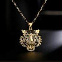 Fashion Copper 18k Gold Plating Zircon Animal Necklace Tiger Leopard Lion Pendant main image 3