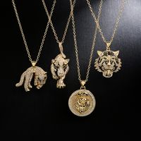 Fashion Copper 18k Gold Plating Zircon Animal Necklace Tiger Leopard Lion Pendant main image 1