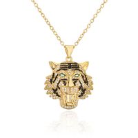 Fashion Copper 18k Gold Plating Zircon Animal Necklace Tiger Leopard Lion Pendant sku image 2