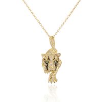 Fashion Copper 18k Gold Plating Zircon Animal Necklace Tiger Leopard Lion Pendant sku image 3