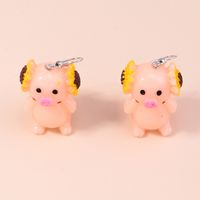 Cute Cartoon Animal Pig Shape Sunflower Pendant Earrings main image 1