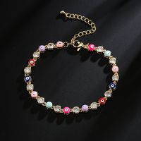 Fashion Copper Plated Real Gold Micro Inlaid Zircon Dripping Oil Devil's Eye Bracelet main image 2