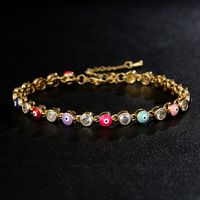 Fashion Copper Plated Real Gold Micro Inlaid Zircon Dripping Oil Devil's Eye Bracelet main image 3