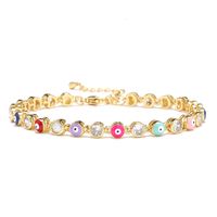 Fashion Copper Plated Real Gold Micro Inlaid Zircon Dripping Oil Devil's Eye Bracelet sku image 1