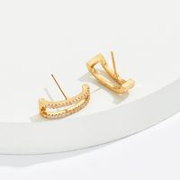 Fashion Simple Hollow Geometric Inlaid Zircon Copper Stud Earrings main image 3