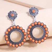 Fashion Vintage Inlaid Turquoise Metal Simple Circle Alloy Earrings main image 2