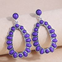 Fashion Vintage Inlaid Turquoise Metal Water Drop Purple Alloy Earrings main image 1