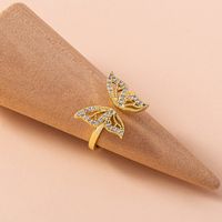Golden Open End Adjustable Micro Inlaid Zircon Butterfly Copper Ring Ornament main image 5