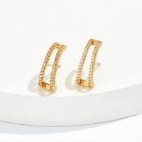 Fashion Simple Hollow Geometric Inlaid Zircon Copper Stud Earrings sku image 2