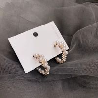 Fashion C Shape Inlaid Pearls Gold Plated Pearl Gold Plated Earrings main image 1