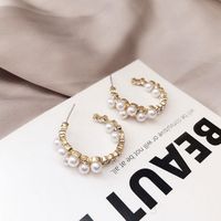 Fashion C Shape Inlaid Pearls Gold Plated Pearl Gold Plated Earrings main image 3