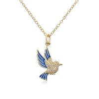 Fashion Copper Real Gold Micro Inlaid Zircon Bird Pendant Necklace sku image 1