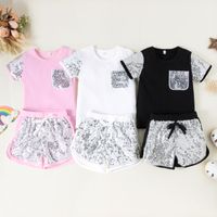Fashion Children's Wear New Summer Little Girls Round Neck Sequins Embroidered Stitching Shorts Suit main image 1