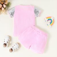 Fashion Children's Wear New Summer Little Girls Round Neck Sequins Embroidered Stitching Shorts Suit main image 3