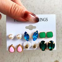 New Elephant Diamond Ring Earrings Set 5 Pairs Of Creative Retro Simple Alloy Earrings Wholesale Nihaojewelry sku image 5