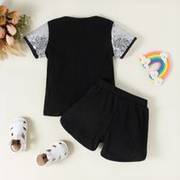 Fashion Children's Wear New Summer Little Girls Round Neck Sequins Embroidered Stitching Shorts Suit main image 9