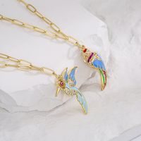 Fashion Copper 18k Gold Plating Zircon Drop Oil Parrot Pendant Necklace Female main image 1
