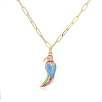 Fashion Copper 18k Gold Plating Zircon Drop Oil Parrot Pendant Necklace Female sku image 1