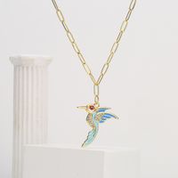 Fashion Copper 18k Gold Plating Zircon Drop Oil Parrot Pendant Necklace Female main image 3