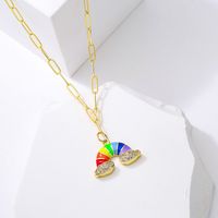 Fashion Copper Plating 18k Gold Zircon Dripping Moon Rainbow Pendant Necklace Female main image 2