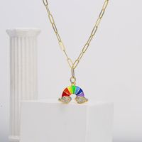 Fashion Copper Plating 18k Gold Zircon Dripping Moon Rainbow Pendant Necklace Female main image 3