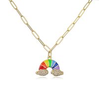 Fashion Copper Plating 18k Gold Zircon Dripping Moon Rainbow Pendant Necklace Female sku image 1