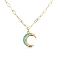 Fashion Copper Plating 18k Gold Zircon Dripping Moon Rainbow Pendant Necklace Female sku image 2