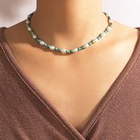 Fashion Ornament Simple Green Beaded Cube Sugar Round Beads Alloy Necklace main image 7