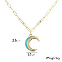 Fashion Copper Plating 18k Gold Zircon Dripping Moon Rainbow Pendant Necklace Female main image 6