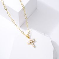 Fashion Copper Plating 18k Gold Zircon Cross Pendant Necklace Female main image 2