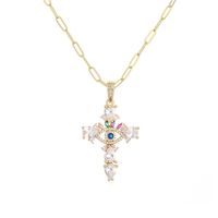Fashion Copper Plating 18k Gold Zircon Cross Pendant Necklace Female sku image 2