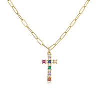 Fashion Copper Plating 18k Gold Zircon Cross Pendant Necklace Female sku image 1