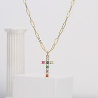 Fashion Copper Plating 18k Gold Zircon Cross Pendant Necklace Female main image 3