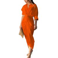 Irregular Skirt Commute Long Sleeve Solid Color Midi Dress main image 2
