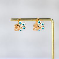 New Fashion Creative Copper Electroplated 18k Gold Blue Devil's Eye Dragonfly Earrings main image 3