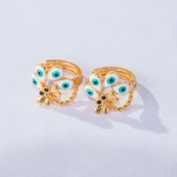 New Fashion Creative Copper Electroplated 18k Gold Blue Devil's Eye Dragonfly Earrings main image 4