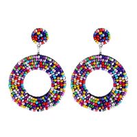 Fashion Jewelry Hand-woven Resin Rice Beads Bohemian Retro Circle Earrings sku image 4