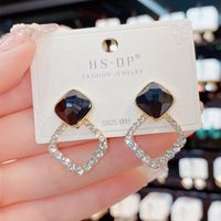 Fashion Vintage Black Zirconium Geometric Square Rhinestone Alloy Earrings main image 4