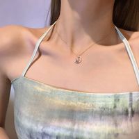 Fashion Moon Shaped Crystal Pendant Women's Titanium Steel Necklace main image 4