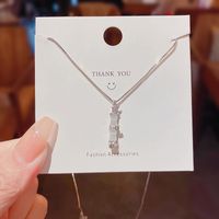 Fashion Bamboo Titanium Steel Necklace Opal Clavicle Chain sku image 2