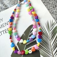 Summer New Handmade Beaded Candy Color Heart Bead Flower Necklace main image 1