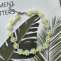 2022 Summer New Handmade Beaded Weave Pearl Creative Sunflower Pastoral Bracelet And Necklace Set sku image 2
