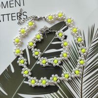 2022 Summer New Handmade Beaded Weave Pearl Creative Sunflower Pastoral Bracelet And Necklace Set main image 4