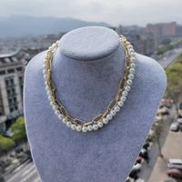 New Fashion Handmade Beaded Pearl Alloy Chain Multi-layer Necklace Bracelet Set sku image 2