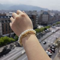 New Fashion Handmade Beaded Pearl Alloy Chain Multi-layer Necklace Bracelet Set sku image 1