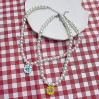 2022 New Simple Smiley Face Pendant Handmade Beaded Pearl Necklace Clavicle Chain Wholesale main image 4