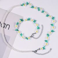 2022 New Summer Handmade Beaded Weave Flowers Leaf Pearl Necklace Bracelet Set Wholesale main image 1